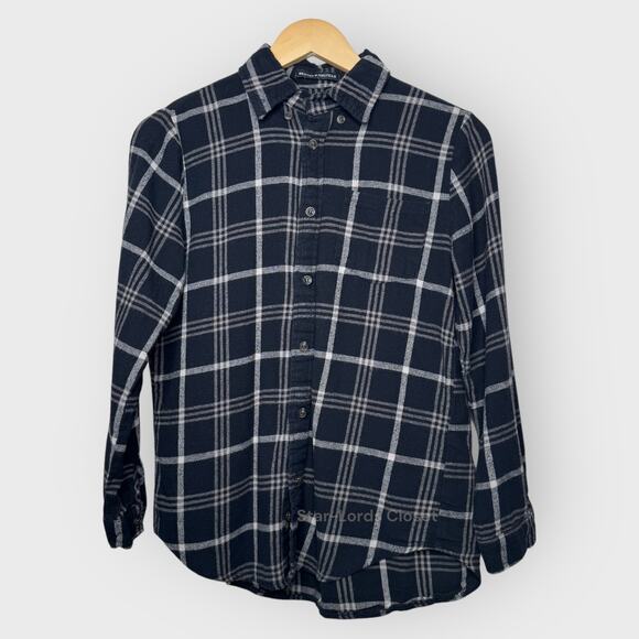 Brandy Melville Plaid Shirt | Black Grey White Long Sleeve Skater Soft Girl - Picture 1 of 5